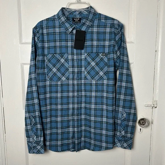 Hurley Men's Flannel‎ Shirt Button Down Long Sleeve Blue Cotton Blend S NWT - Picture 3 of 14